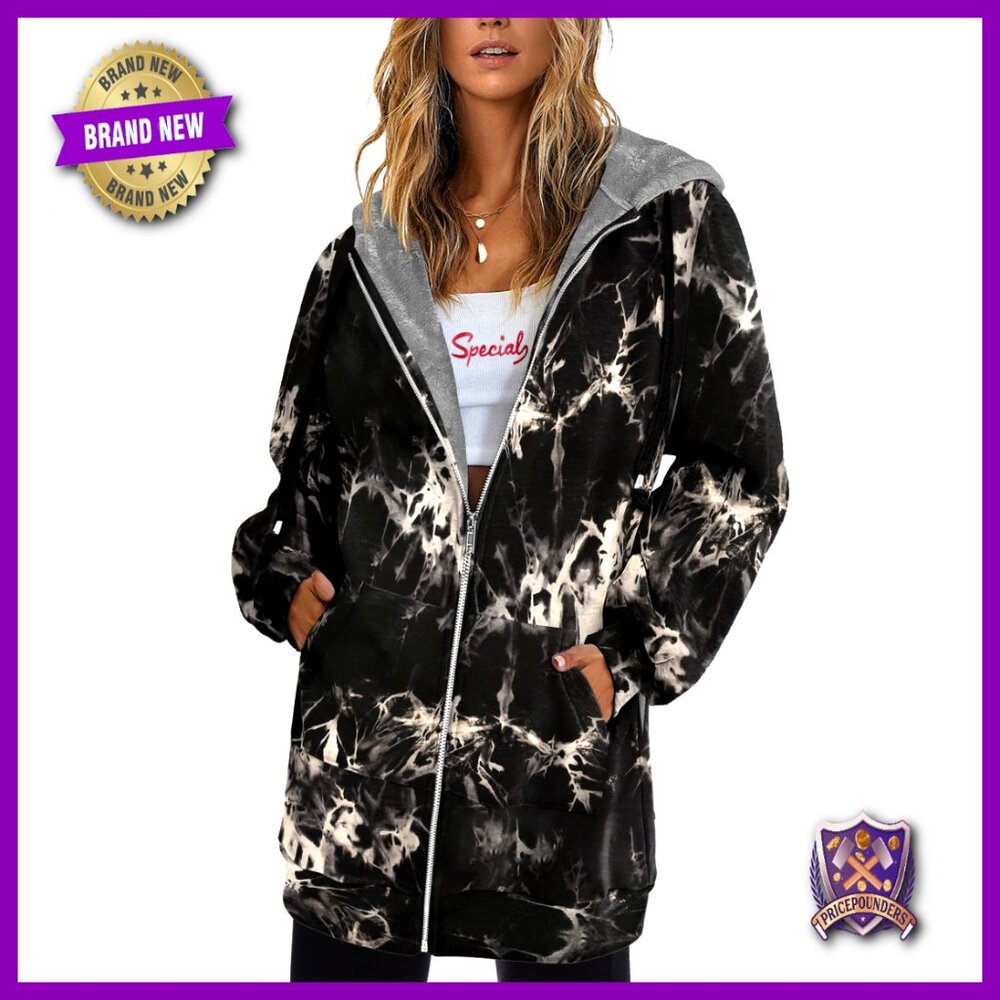 Oversized Zip Up Hoodie Tunic Sweatshirt Fleece Casual Long Sleeve Fall Jacket